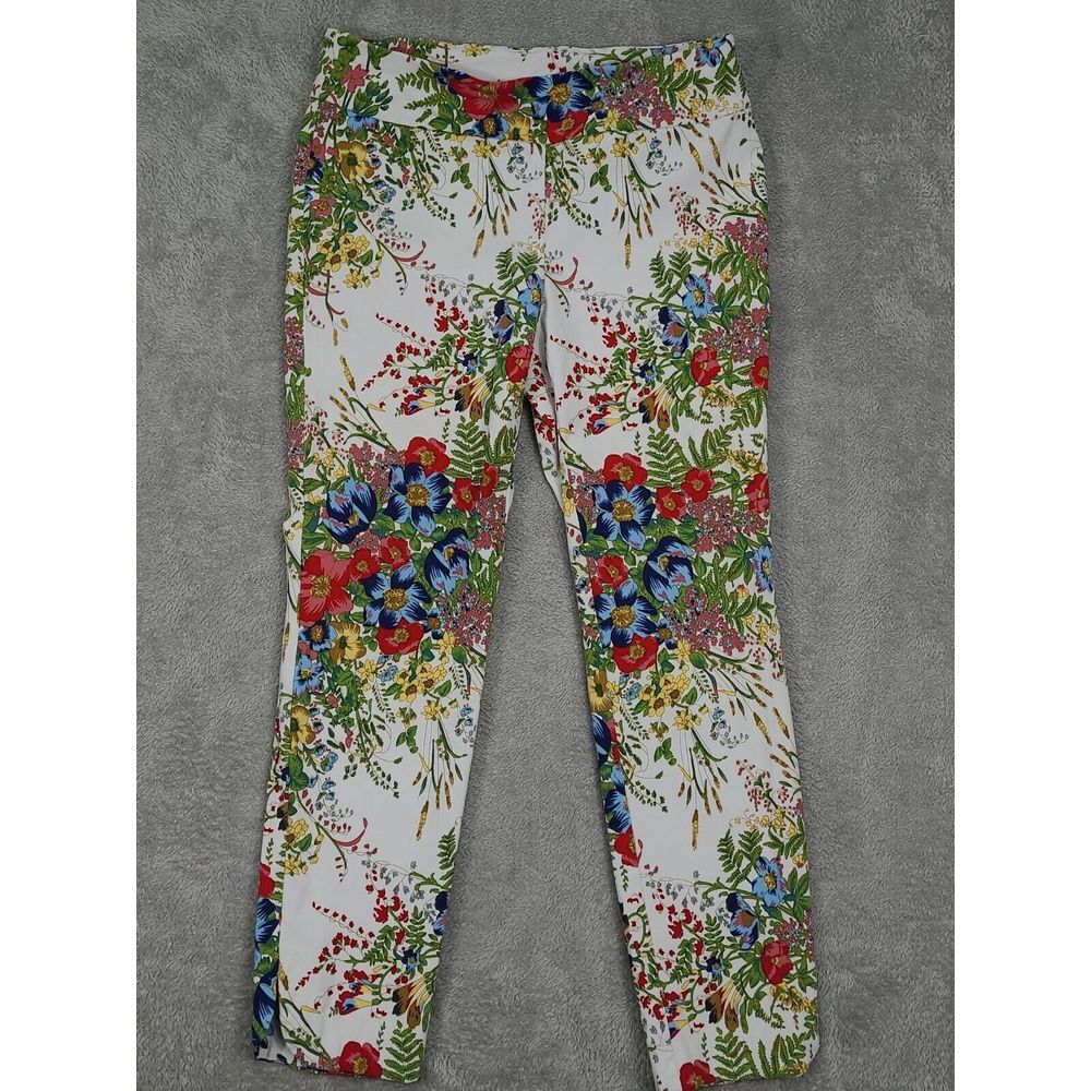 Soft Surroundings In Bloom Pants Straight Leg Garden Floral White Size Med